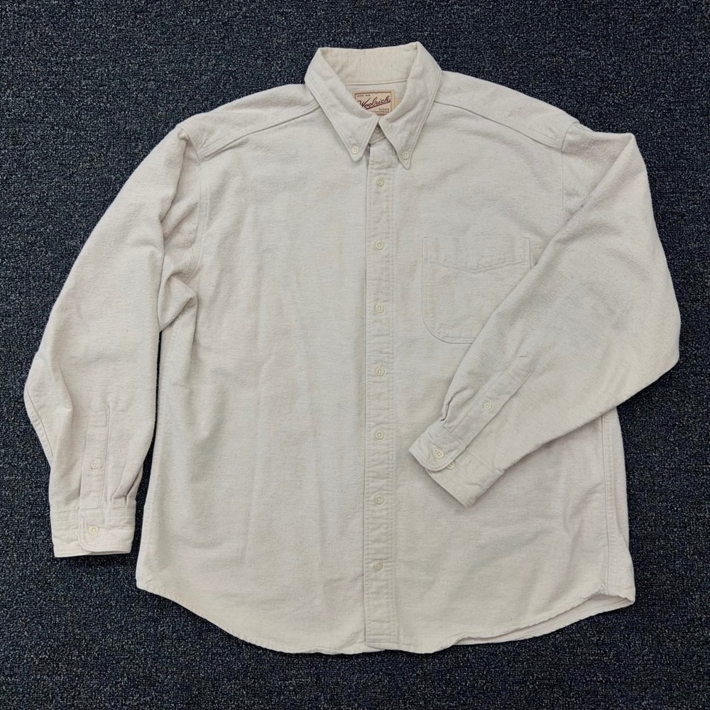 Vtg Woolrich Flannel Shirt Mens L Oatmeal Heavyweight Cotton Button Down USA
